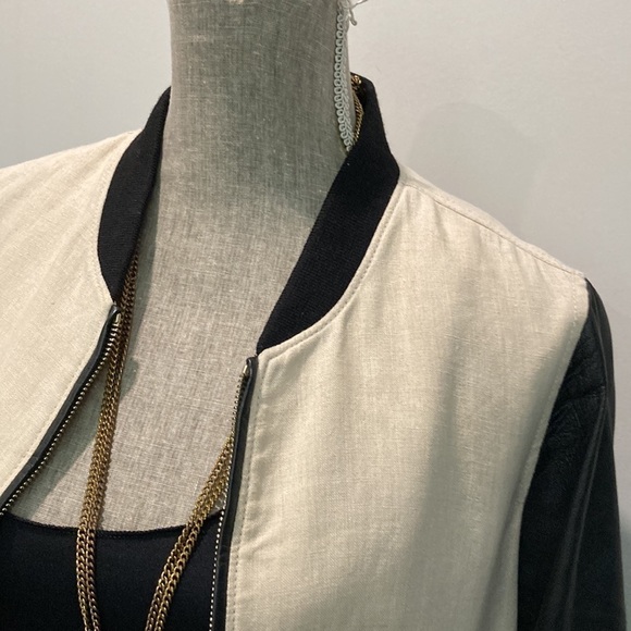 Club Monaco Linen Leather Bomber Jacket - Picture 10 of 15